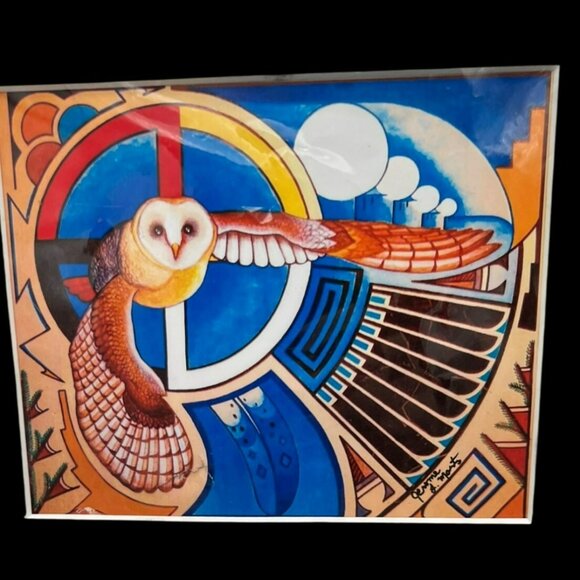 "Spirit Guide" Owl Art Native America Southwest Barn Owl Jerome Martinez Giclée - Picture 2 of 6